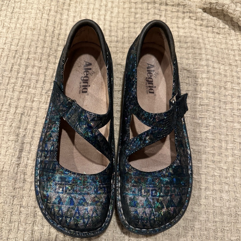 ALEGRÍA By PG LITE MULTICOLOR IRIDESCENT SHIMMER CLOG CONFORM SHOES LEATHER 40